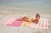 Grimstad strandhåndkle 100x180 rosa/gul