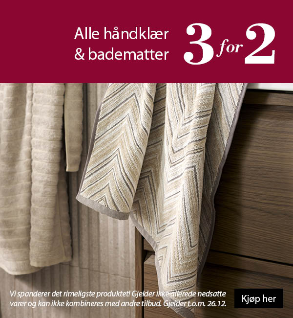 Alle håndklær og badematter 3 for 2