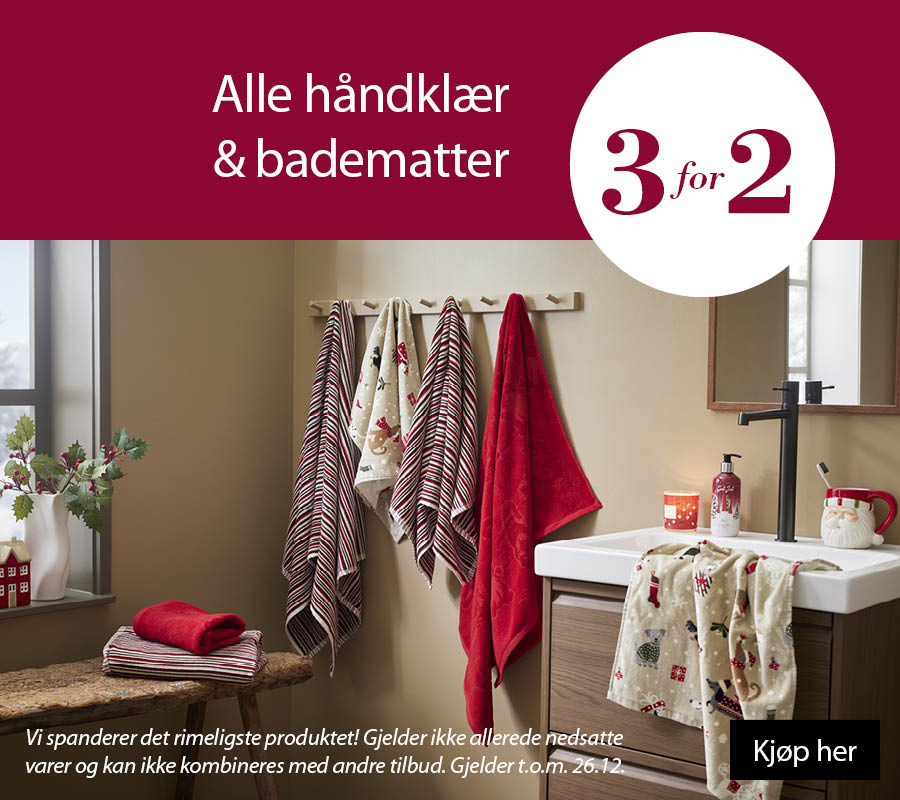 Alle håndklær og badematter 3 for 2